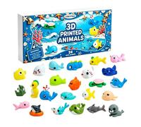 Calendrier de l'avent animaux marins - Figurines imprimées en 3D 24D | 26 x 18 cm. Articulations articulaires, anti-stress, pour enfants de 3 à 12 ans, enfants et classe