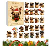 Calendrier de l'Avent chien de Noël Figurines Carlins Mignons 3D 24 Jours | Statuette Chiot Dessin Animé pour Table pour adultes et maison salon chambre table armoire bibliothèque