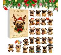 Calendrier de l'Avent Chien Figurines Carlin à Collectionner 3D 2026 24 | Statuette Chiot Dessin Animé pour Table pour adultes, , bureau, salon, chambre, bibliothèque
