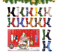Calendrier de l'Avent compte à rebours 12 Paires Décor Saisonnier à | Calendrier Compte à Rebours avec Chaussettes Imprimées Pour Ados Femmes Hommes Fête École Rassemblement