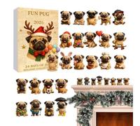 Calendrier de l'Avent de Noël 24 jours figurines carlin 3D à collectionner | Statuette Chiot Dessin Animé pour Table Maison Bureau Chambre Table Meuble Bibliothèque Entrée Fêtes de Noël