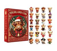 Calendrier de l'Avent de Noël 3D mignonne vache décoration 24 jours | Calendrier de compte à rebours pour les vacances, fête, table basse, armoire, bibliothèque et rebord de fenêtre E