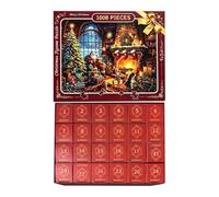 Calendrier de l'Avent de Noël - Calendrier de compte à rebours de 24 jours | Puzzle de 1008 pièces sur le thème du Père Noël pour adolescents, adultes, maison, bureau, appartement, réunion, salon
