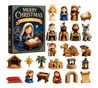 Calendrier de l'Avent de Noël - Crèche | Ensemble d'histoires en acrylique | Figurines d'histoire religieuse 24 pièces, boîte de compte à rebours des fêtes, décoration de table souvenir, coffret cadeau