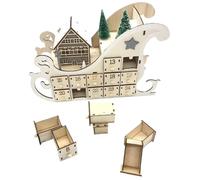 Calendrier de l'Avent de Noël en forme luge, calendrier en bois avec 24 tiroirs pour la décoration la maison (bûche)