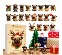 Calendrier de l'Avent de Noël figurines carlin 3D de collection 24 jours | Statuette Chiot Dessin Animé pour Table pour Adultes et Bureau à Domicile Chambre Table de Salon Vitrine Entrée