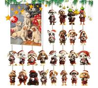 Calendrier de l'Avent de Noël pour les amoureux des chiens, décorations de compte à rebours drôles de chiens 24 jours | Breloque d'animaux en acrylique 2D pour , adultes, fête familiale, arbre