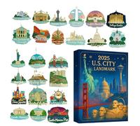 Calendrier de l'Avent de scène avec pendentifs à monuments urbains | Calendrier de l'Avent de 24 jours pour fêtes de Noël, anniversaire, salon, chambre, cuisine