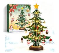 Calendrier de l'Avent en bois avec lumières LED 24 jours | IY Décoration de table de Noël avec ornements à suspendre et carte de message, cadeau de Noël réutilisable pour la maison et