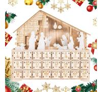 Calendrier de l'Avent en bois - Crèche de Noël éclairée - 24 jours | Calendrier en bois Compte à rebours jusqu'à Noël pour salon, chambre à coucher, dortoir, collectionneurs adultes