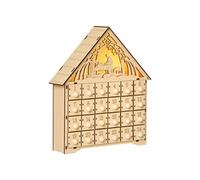 HOMCOM Calendrier de l'Avent maison en bois avec 24 Tiroirs Bois Naturel | À Remplir, 5 Lumières LED, Décoration de Noël Réutilisable, Cadeau Enfants Adultes