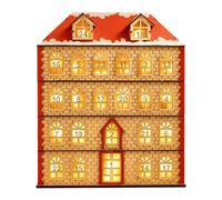 Calendrier de l'Avent en bois maison en bois avec LED et 24 tiroirs | Panneau de compte à rebours de Noël pour bureau, chambre, cheminée, entrée, table et