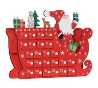 Calendrier de l'Avent en bois traineau - 24 tiroirs - décoration de Noël - blanc rouge