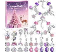 Calendrier de l'avent Femme Enfant, 24 Surprises Calendrier Avent Bijoux Fille, DIY Calendrier de Noël Charms Bracelet Collier Kit,Cadeaux de Noël Creatif pour Enfants Fille Ado 3-14 Ans