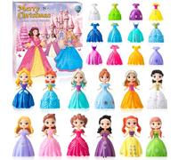 Calendrier de l'Avent Fille Princesse 2026-24 Surprises avec 12 Figurines & 12 Tenues à Transformer, Jouet Cadeau Enfants 3-8 Ans pour Noël