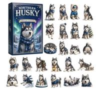 Calendrier de l'Avent Husky 2026, compte à rebours de Noël sur 24 jours | ornements en acrylique 2D,calendrier sur le thème Husky pour les amoureux des chiens,coffret cadeau de décor d'arbre de Noël