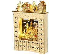 HomCom Calendrier de l'Avent LED village enneigé 24 tiroirs décoration lumineuse de Noël beige