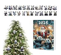 Calendrier de l'Avent Panda de Noël 24 jours Calendrier de l'Avent | Pendentif plat en acrylique pour sac à dos arbre de Noël mural porte miroir voiture fenêtre