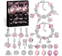 Calendrier de l'Avent pour filles 2025 avec 24 fenêtres, 2 bracelets et 22 clochettes – Bracelet à breloques DIY, cadeau de Noël – Calendrier de l'Avent rose pour enfants, ados et femmes – Cadeau de N