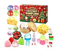 Calendrier de l'Avent Squishies Dumpling raviolis sur le thème de Noël 2026 | 24 Mini Articles Adorables Surprises, Décorations de Noël Dumpling Baozi Anti-Stress pour Surprises Quotidiennes de Décembre