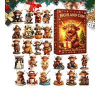 Calendrier de l'Avent Vache Highland 24 jours Compte à rebours Parfait pour | Lot de 24 calendriers de l'Avent en forme de vache - Joli ensemble de décoration de Noël avec mini figurines décoratives de