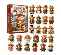 Calendrier de l'Avent vache Highland avec 24 ornements uniques à suspendre pour Thanksgiving, Noël, compte à rebours, décoration saisonnière en acrylique pour la maison, les arbres et les murs