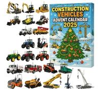 Calendrier de l'Avent Véhicules de Chantier 2025, 24 jours Compte à Rebours de Noël avec Camion de Chantier, 24 Machines Moulées sous Ppression