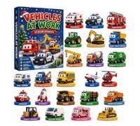 Calendrier de l'Avent Véhicules Voitures de Course Trains Camions, Compte à Rebours de Noël de 24 Jours Décoration de Noël en Acrylique 2D Ornement de Véhicule pour Sapin Fenêtre Cheminée Porte-clés