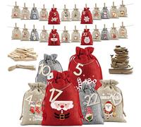 Calendrier de l'Avent Vide à Remplir 2025, Kit Complet DIY avec 24 Pochettes en Tissu Réutilisables, Décoration Festive & Cadeau Original pour Enfants et Adultes
