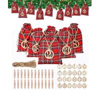 Calendrier de l'Avent Vide a Remplir Soi Meme 2024 Femme Homme Enfant,14x 10 cm Sac pour Calendrier de l'Avent 24 Sachets en Tissu, Pochon Pochette Calendrier de l'Avent DIY Cadeau Decoration Noel