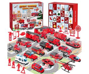 Calendrier de L'avent Voiture Enfant,2026 Calendrier de Lavent Garcon,24 Calendrier Avent Voiture Enfant,Camion de Pompiers Jouet Calendrier de L'avent Fille 3 4 5 6 7 8 9 10 11 Ans