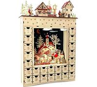 Calendrier de l'Avent "Winterdroom" de Small Foot, en bois - Décorations sculptées et éclairage - Dimensions : environ 34 x 7,5 x 52 cm