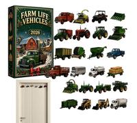 Calendrier de Noël 24 jours en acrylique Motif véhicules de la ferme | Compte à rebours de Noël 2026 avec véhicules agricoles pour enfants et adultes pour salon, chambre à coucher, crèche, bureau