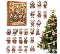 Calendrier de Noël compte à rebours 2D en acrylique Mini pendentif chèvre | Petit pendentif de fenêtre en forme d'animal - Décoration pour fenêtre, porte, mur, sapin de Noël, maison, bureau, entrée B