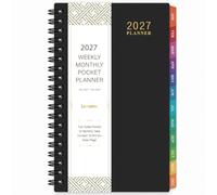 Calendrier de poche 2026-2027 - Planning hebdomadaire et mensuel de poche pour sac à main, juillet 2026 à juin 2027, 17,3 x 10,4 cm, double reliure métallique, couverture en plastique