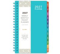Calendrier de poche 2026-2027 - Planning hebdomadaire et mensuel de poche pour sac à main, juillet 2026 à juin 2027, 17,3 x 10,4 cm, double reliure métallique, couverture en plastique