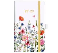 Calendrier de poche 2027-2029 - Planificateur de poche de janvier 2027 à décembre 2029 - Planning mensuel 3 ans 2027-2029 - 16 cm x 9,4 cm - 60 pages de notes - Porte-stylo - Poches - Fleurs