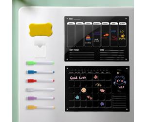 Calendrier de Réfrigérateur en Acrylique - Planning Semainier Magnétique - Mémo & Tableau de Menu Réutilisables - Noir