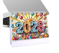 Calendrier de table, calendrier debout avec motifs artistiques, planificateur toute l'année de janvier à décembre 2026 pour la maison, le bureau, les rendez-vous, les voyages