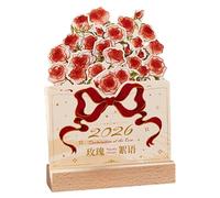 Calendrier de table mensuel 2026 - Calendrier hebdomadaire et mensuel avec pied en bois - Roses avec planificateur - Pour décoration de maison, bureau, salle de ortoir, appartement