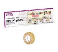 Calendrier des Anniversaires bois 40 x 12 cm + masking tape doré à paillettes 5 m Beige G