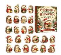 Calendrier du compte à rebours du hérisson de Noël 2026 - 24 mini ornements | Matériau acrylique comprenant 24 mini ornements de hérisson plat pour arbres de noël, comptes à rebours de vacances et décora