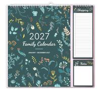 Calendrier familial 2026-2027 18 mois avec 5 colonnes "Leafy" | Calendrier mural 2027 du 26 juillet au 27 décembre avec liste de courses et bloc-notes, 32 x 29,5 cm
