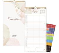 Calendrier Familial 2026-2027 18 Mois Calendrier Mural Vertical 21x42cm 3 Colonnes 60+ Autocollants Reliure Spirale Dorée