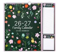 Calendrier familial 2026-2027 - Calendrier 2026-2027 de juillet 2026 à décembre 2027, calendrier familial britannique avec 5 colonnes, listes de courses et bloc-notes, vacances, 32 x 29,5 cm