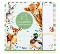Calendrier familial 2027 à 5 colonnes avec liste de courses et bloc-notes (cour de ferme)