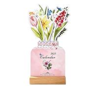 Calendrier Fleurs Bureau 2027 Stand, 3D Design avec Socle Table Bois | Calendrier Fleurs 3D, Socle Bois, Accent Bureau 12 Mois pour Maison Bureau Table Cuisine Salon Chambre Réception Accueil