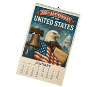 Calendrier indépendant 2026 à collectionner pour 250e anniversaire | Reliure à double bobine avec crochets de suspension, œuvre d'art 250e anniversaire et point fort historique pour la