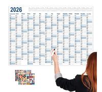 Calendrier journalier - 74,2 x 52,5 cm, affiche calendrier, année entière sur une page | Planificateur créatif grand format 2026 pour cuisine, dortoir, salle de sport, maison, salle de classe, projets