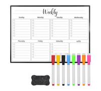 Calendrier Magnetique avec 8 Marqueurs et 1 Gomme, To Do List 42×30cm, Weekly Planner Effaçable, Planificateur de Menus pour Familial, Mémo, Semaine Repas, Notes, Tâches